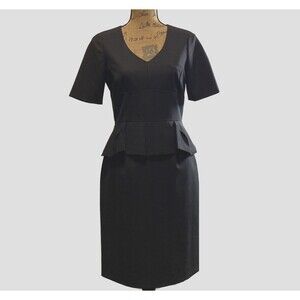 Antonio Melani Dress‎ 4 Black Pleat Peplum Waist Short Sl V Neck Career Party